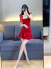 JIOESC红色连衣裙女高级感夏季2024新款女装纯欲短裙修身紧身吊带红裙子 红色高级复古短裙 M 码90-105斤 实拍图
