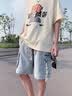百鹊亭美式工装牛仔短裤男2026夏季潮牌宽松复古休闲五分裤子男 浅蓝色 XL 实拍图
