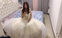红妆饰佳 抹胸主婚纱礼服2025新款新娘星空拖尾森系显瘦简约出门纱 浅香槟齐地 L 实拍图