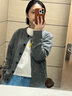 三彩2024冬季新款美利奴绵羊毛针织衫毛衣开衫宽松毛衫单排扣女 深邃灰 S 155/80A 实拍图