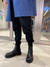 高筒切尔西男靴时尚百搭烟筒靴男女情侣鞋牛皮马丁靴男生套脚长筒靴子男士黑色高帮皮鞋厚底耐磨 黑色高筒(加绒) 40皮鞋码(等于运动鞋41码) 实拍图