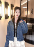 对白新复古回潮丹宁竖条纹牛仔外套女2025秋新款小个子宽松短款上衣 牛仔蓝 S 实拍图