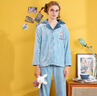 芬腾 珊瑚绒睡衣女冬季加厚法兰绒开衫加绒休闲秋冬款家居服套装 浅兰（卡通） L 实拍图