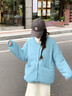 花田衣亩羽绒服女2024新款秋冬季圆领轻薄宽松中长款慵懒风外套90%白鸭绒 蓝色 90%鸭绒圆领 L#推荐体重（105-150斤） 实拍图