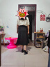 尚都比拉夏季时尚通勤风套装泡泡袖压褶V领上衣高腰A字裙两件套 杏撞黑 XL 实拍图