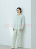 无印良品（MUJI） 女式 无侧缝双层纱织睡衣女士家居服春秋纯棉条纹格纹长袖 女款 淡绿色条纹 L (上装165/88A下装165/70A) 实拍图