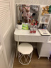 桉鹊梳妆台奶油风卧室简约现代小户型化妆桌床头收纳斗柜书桌镜子一体 白60cm+柜+方镜+圆凳 实拍图