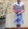 丹鸟王新款儿童旗袍夏季复古装洋气公主裙中国风小女孩宝宝女童旗袍裙子大码中国风中大童中式表演出服 蓝色花（仿丝绸） 150码 实拍图