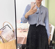 FitonTon长袖衬衫女春秋款蝴蝶结系带设计感职业气质衬衣缎面上衣蓝色 L 实拍图