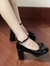 GIOIO玛丽珍鞋女粗跟2025夏季新款仙女风蝴蝶结高跟鞋漆皮法式单鞋ins 黑色升级版 35 实拍图