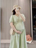 费雪（Fisher-Price）美国费雪孕妇连衣裙夏季新款裙子夏装长裙上衣孕妇裙女纯棉孕妇装 浅豆绿连衣裙-夏款 M【110-125斤适穿】 实拍图
