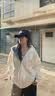 LDBE美式格子连帽开衫卫衣女新款宽松小个子加绒加厚秋冬季拉链外套潮 白色【春秋薄款】 M 实拍图