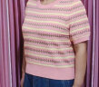 茵曼百搭轻薄通勤条纹针织T恤女夏显瘦短袖洋气套头上衣 藕粉色 XL  晒单实拍图