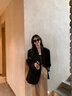 GARNUO灰色小西装外套女两件套装2025春秋新款小个子高级感宽松休闲西服 黑色西装 S 【101-110斤】 实拍图