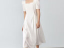 太平鸟春季新款设计感连衣裙收腰显瘦长款方领法式浪漫小白裙 白色 S 晒单实拍图