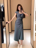 棉致小个子茶歇法式方领连衣裙女夏季新款梨形甜妹穿搭长裙子 C1L41293灰色【高品质41】 M 90-110斤 实拍图