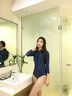 安与·洛施琪 韩版新款长袖防晒三角连体泳衣女显瘦浮潜保守温泉遮肚 黑色 M (  建议80-95斤 ) 实拍图