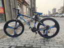 金武端自行车成人山地车公路赛车单车骑行变速超轻越野中学生初中青少年 尊享版-三刀轮-黑蓝色【铝架】 26寸24速 实拍图