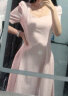 西遇韩式连衣裙2024春季新款方领短袖简约通勤休闲风穿搭女 粉色 L 晒单实拍图