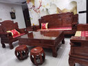 木中央 红木家具 非洲花梨 学名:刺猬紫檀沙发 中式沙发 实木客厅家具套装组合 财源滚滚沙发象头 （单+双+三+茶几+角+炕）六件套 实拍图