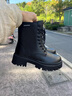 狄德拉真皮马丁靴女英伦风秋冬款厚底增高加绒保暖中筒靴时尚ins机车靴 黑色加绒 37 (235mm) 实拍图