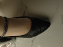 老人头（LAORENTOU）春秋季单鞋女浅口中跟女皮鞋粗跟通勤工作妈妈鞋 LB12272 黑 38  实拍图