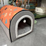 KimPets狗窝大型犬冬季保暖狗狗床可拆洗冬季猫窝封闭式狗屋冬天宠物用品 橙灰拼接房子窝 S号【40*35*33cm适合5斤内】 实拍图