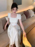 GARNUO白色短袖连衣裙子女夏季茶歇法式小个子高级感收腰显瘦小白裙长裙 白色【短袖长款】 XS【80-100】 实拍图