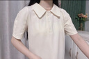 FANSILANEN范思蓝恩22FS2703 法式针织衫短袖t恤女夏季宽松显瘦Polo领上衣 米色 XS 实拍图