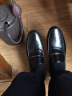 皮尔卡丹（pierre cardin）男鞋亮面羊皮舒软透气商务一脚蹬皮鞋男超轻底瘦脚乐福鞋专柜同款 京漆羊皮轻底偏瘦 40 实拍图