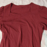 茵曼2024夏季新款法式方领套头泡泡袖修身气质显瘦棉质T恤女 复古红-K18226298 S 实拍图