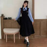 瑜尚臻品假两件学院风长袖连衣裙子女秋冬季教资面试通勤韩系穿搭套装 【黑色】L（110-120斤） 实拍图