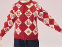 威尔贝鲁（WELLBER）儿童针织衫全棉开衫毛衣男女宝宝红色拜年服24冬 新年格纹100cm 实拍图