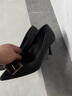 达芙妮气质高跟鞋女尖头细跟浅口单鞋女百搭工作鞋4623101023 黑色 34  实拍图