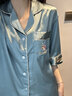 有趣熊睡衣女冰丝短袖韩版性感春秋薄款仿真丝绸夏季长裤大码女士两 NSLQ-宝石绿玫瑰R-双短女 L【建议穿着体重101-120斤】 实拍图