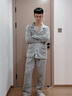 雅鹿25年秋冬新款睡衣男士珊瑚绒加绒加厚套装青年冬天大码法兰绒家居 NSCJF-淡灰白条绣花 XL 【建议130-150斤】 实拍图