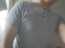 大美兔（Dameitu）欧美风粗螺纹亨利衫男士重磅运动休闲T恤健身训练修身短袖 灰色 XXL建议145-165斤 实拍图