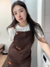 续印明星同款围裙定制印logo餐饮专用工作服奶茶咖啡店帆布围腰订制女 CF-A11帆布防水围裙深咖 实拍图