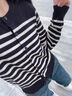 H&M【徐若晗同款】女装毛针织衫秋慵懒短款打底衫miu系薄开衫0579541 黑色/白色条纹 S 160/88 实拍图