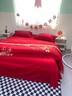轻奢结婚四件套纯棉床单被套中式高级感红色婚庆陪嫁全棉床上用品 爱丽丝-红【顺丰速发+精美礼盒】 1.5米床单款（适合被芯200*230） 实拍图