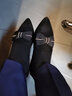 ZHR单鞋女绒面蝴蝶结尖头粗跟女鞋复古仙女风软底舒适鞋子女 Y357 黑色 37 实拍图
