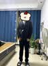 罗蒙高档定制双排扣条纹西服套装男士新郎结婚礼服商务休闲修身西装男 藏青西服+西裤 XL 码(贈+胸针+口袋巾) 实拍图