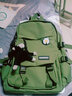 酷咖书包男韩版原宿ulzzang双肩包女学生背包防划耐磨15.6英寸笔记本 深绿【带2徽章/带猩猩挂件】 实拍图