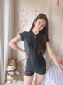 SWANS泳衣女专业连体平角训练游泳衣泡温泉遮肚抗氯速干防晒时尚游泳套 黑灰色 XL 实拍图