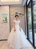 红妆饰佳 一字肩婚纱礼服2025新款小个子新娘气质主婚纱大拖尾齐地出门纱 浅香槟齐地 M 实拍图