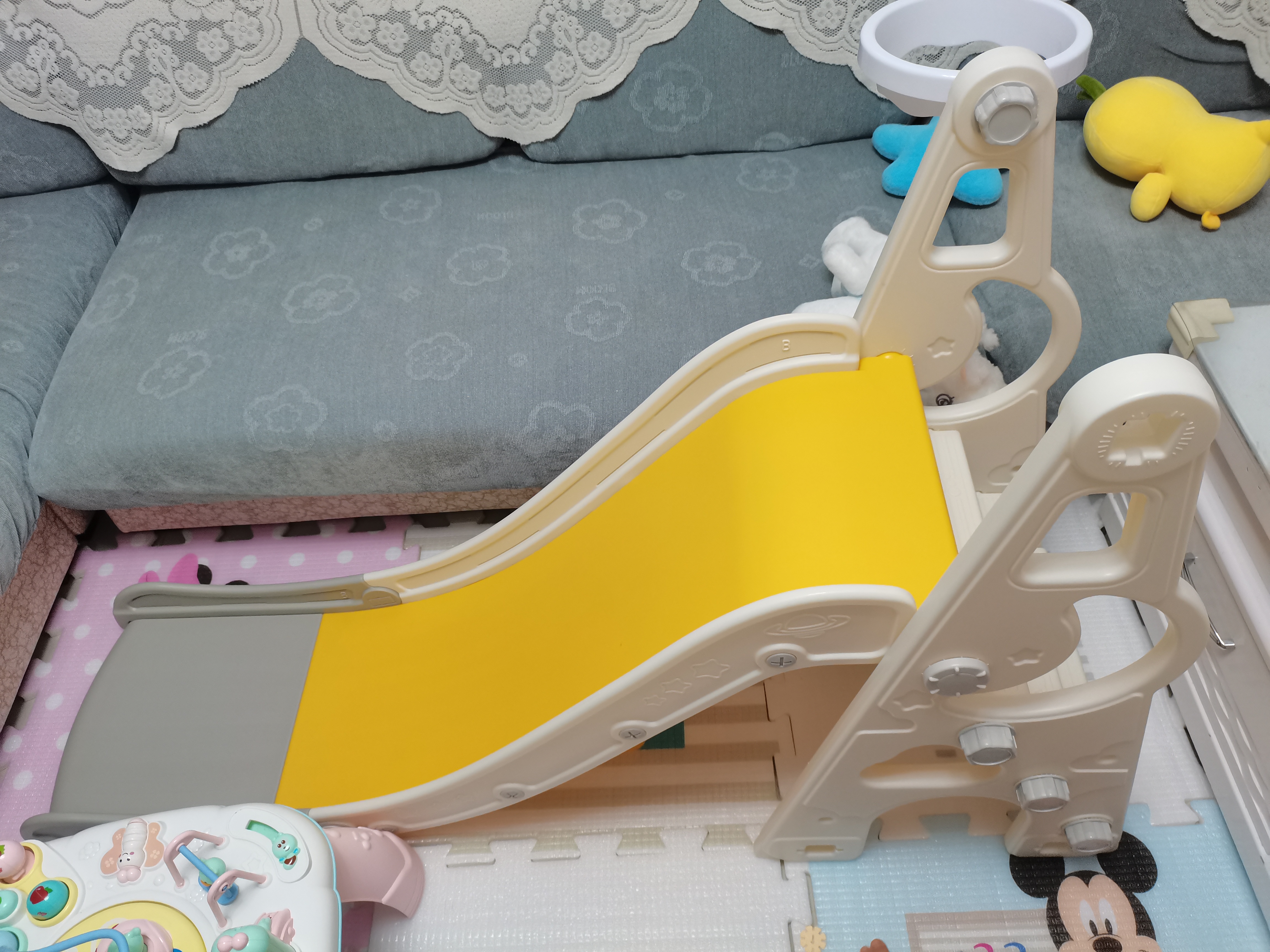 哈比鹿儿童滑滑梯家用室内小型游乐场可折叠滑梯幼儿园宝宝玩具周岁礼物 灰色|篮球架+镂空踏板 实拍图