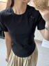 茵曼（INMAN）新中式盘扣印花T恤2024夏季女装新款珠扣短袖修身显瘦上衣 黑色 S 晒单实拍图