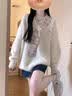LDBE软糯v领带拼接毛衣女秋冬季小众设计感慵懒风韩系长袖针织衫上衣 杏色 M 实拍图