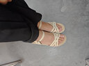 大东凉鞋女2025夏季新款休闲坡跟一字扣细带坡跟纯色女鞋0021 米色 （第二批） 35 实拍图