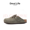 Devo软木拖鞋女秋冬季舒适包头拖鞋勃肯鞋女士拖鞋3624 军绿色反绒皮 36 （建议拍小一码） 实拍图